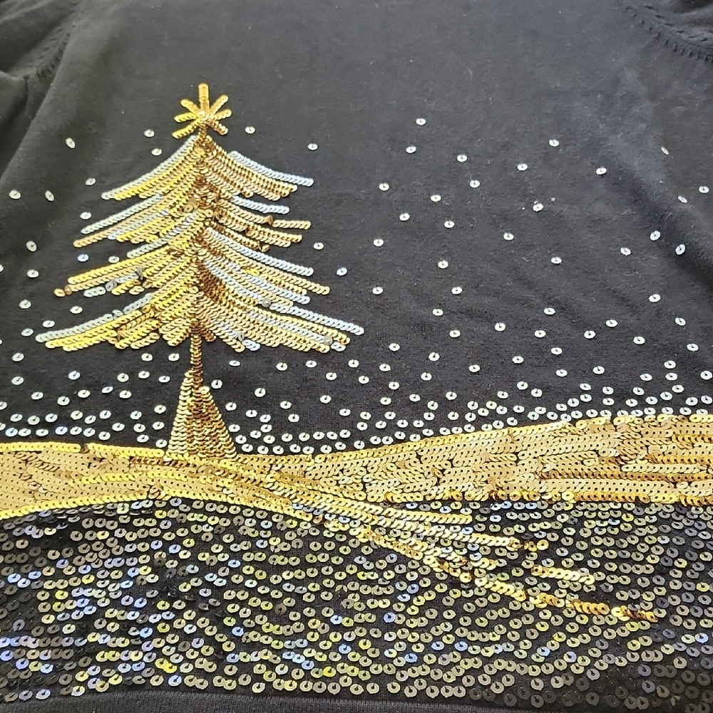 Black Top with Gold Sequin Tree Design